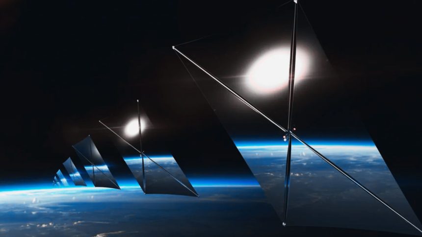 Satélite con espejo reflejando la luz del sol hacia la Tierra durante la noche como parte del proyecto de la startup Reflect Orbital.